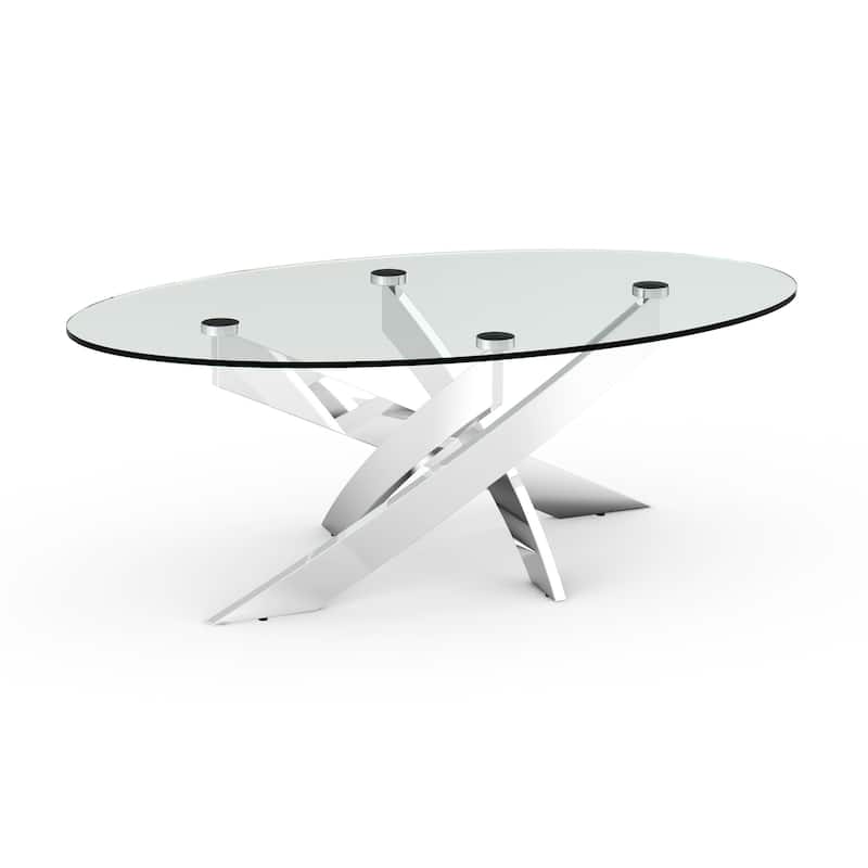 47.3" Modern Tempered Glass Coffee Table with Criss-Cross Legs