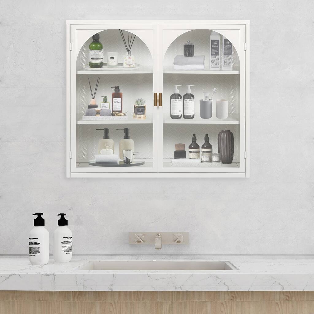 27.56 in. W x 9.06 in. D x 23.62 in. H Bathroom Storage Wall Cabinet with Double Glass Door