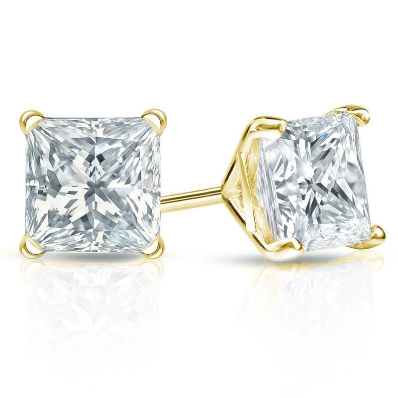 Auriya 18-karat Gold Lab Grown 2.50 carat TDW Princess Diamond Stud Earrings 4-Prong Martini Screw-back
