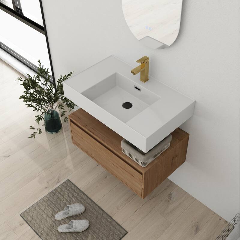 Bathroom Vanity With Sink In 30/60 Inch, Floating Bathroom Vanity With Soft Close Drawer