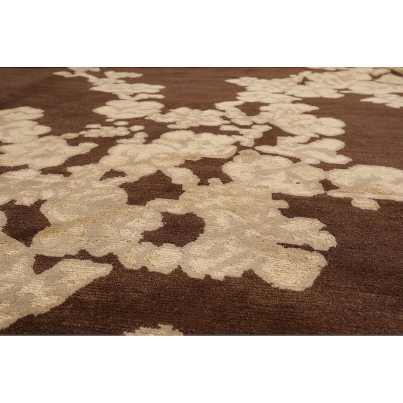 Hand Knotted Brown,Beige Tibetan Wool & Silk Modern Oriental Area Rug - 10' 2'' x 14'