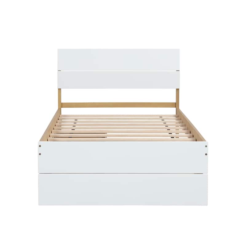 Modern Twin Size Platform Bed with 2 Drawers,High Gloss Headboard and Footboard