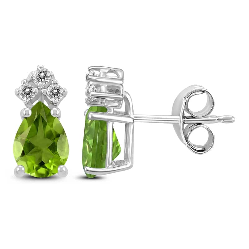 Marquee 14K White Gold 6x4MM Pear Peridot and Diamond Earrings