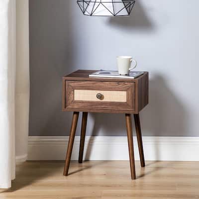 1-Drawer End table with Rattan