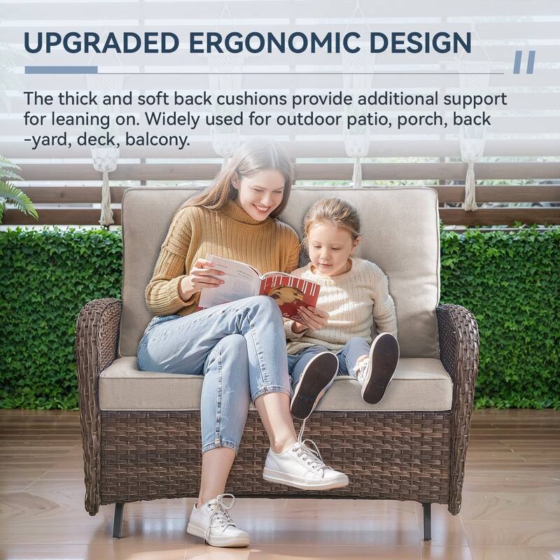 Gymojoy Outdoor Wicker Patio Furniture Loveseat Glider & Chair Set