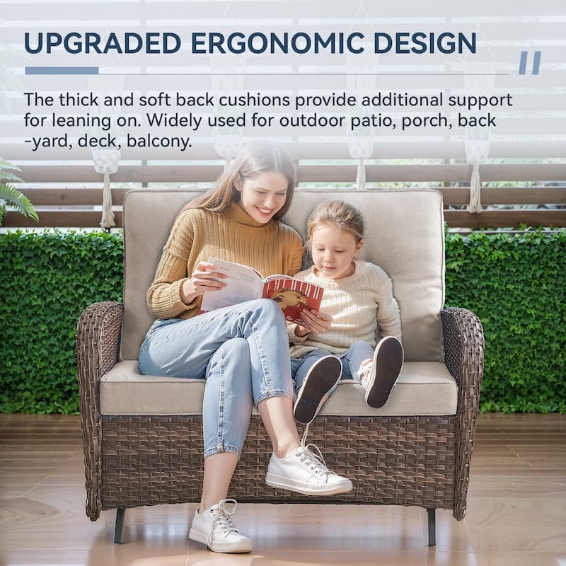Gymojoy Outdoor Wicker Patio Furniture Loveseat Glider Set