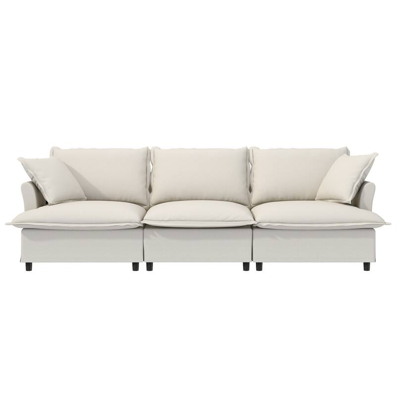 94" Chenille 3-Seater Sofa Modular Sectional with Pocket Springs & 2 Throw Pillows