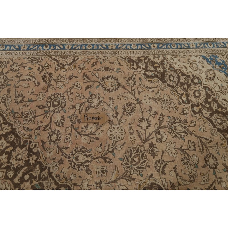 Traditional Mashad Persian Vintage Rug Handmade Wool Carpet - 9'10"x 12'11"