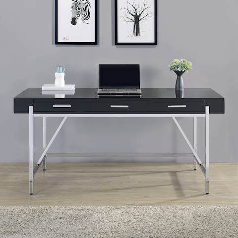 Broadway Black Gloss 64" Desk with 3 Drawers and Chrome Frame