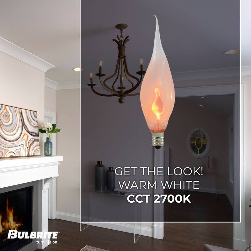 Bulbrite Pack of (12) 3 Watt Dimmable Silicone CA5 Incandescent Light Bulbs with Candelabra (E12) Base, 2700K Flame Flicker