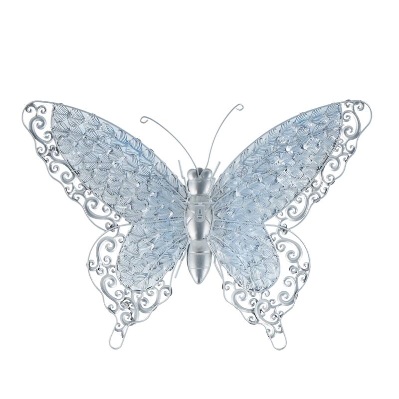 Iron Metal Eclectic Butterfly Wall Decor in Blue, Purple, or Green (16" H X 21" W)