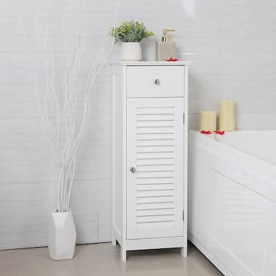 Bathroom Floor Cabinet Storage Organizer Set with Drawer White