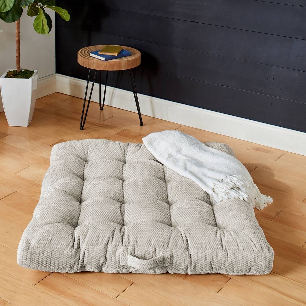 Sorra Home Velvet Shimmer Indoor Textured Tufted Large Square Floor Pillow with Handle