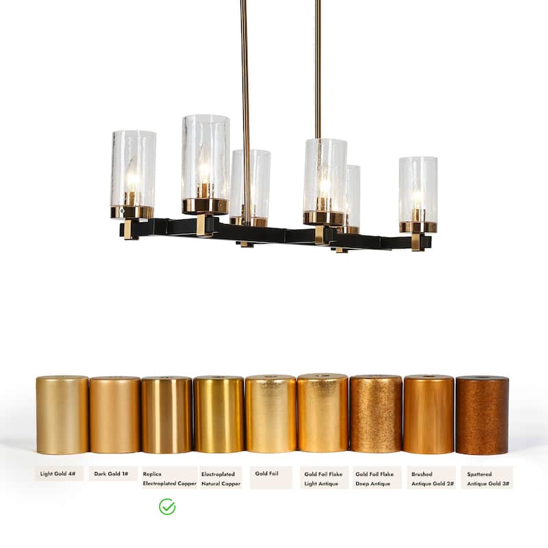 Yilia Modern Farmhouse 6-Light Black Gold Chandelier Linear Island Lights for Dining Room