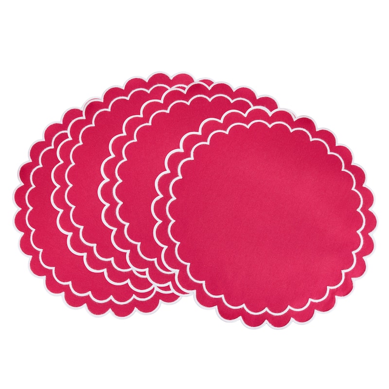 Scalloped Cotton Placemats (Set of 4) - Layered Wavy Edge Round Table Placemats for Dining, Entertaining & Everyday Table, 15"