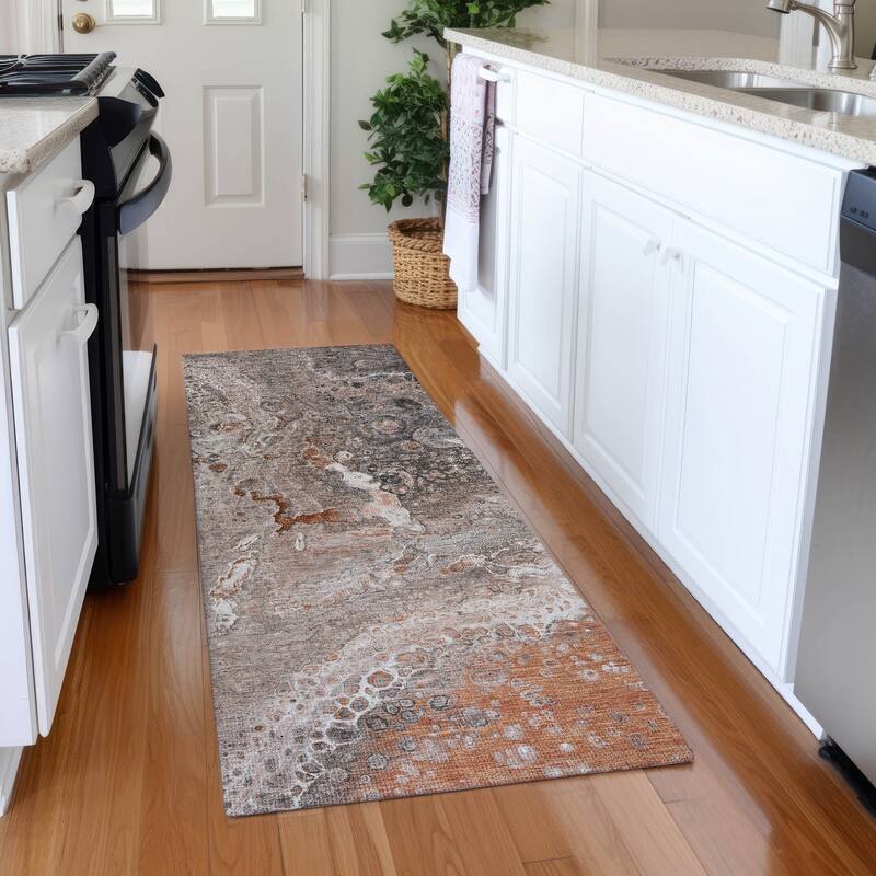 Machine Washable Indoor/ Outdoor Chantille Modern Abstract Rug - Terracotta - 2'3" x 7'6"