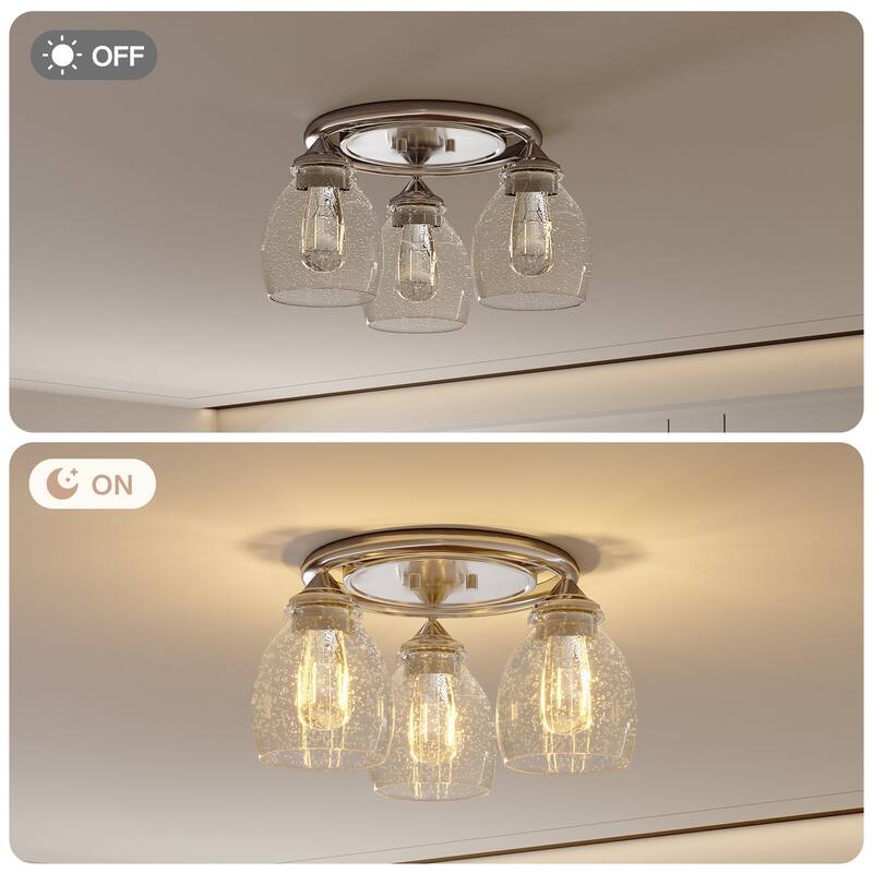 Modern 3-Light Flush Mount Ceiling Light with Clear Bubble Glass