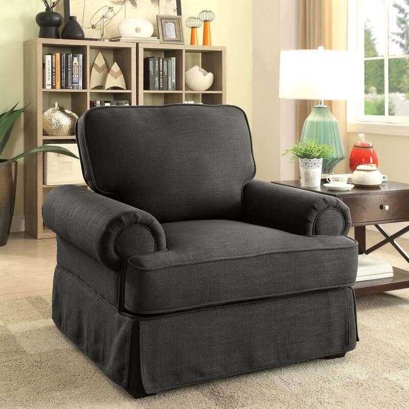 Cupa Transitional Linen Fabric Padded Accent Chair by Furniture of America - Dark Grey