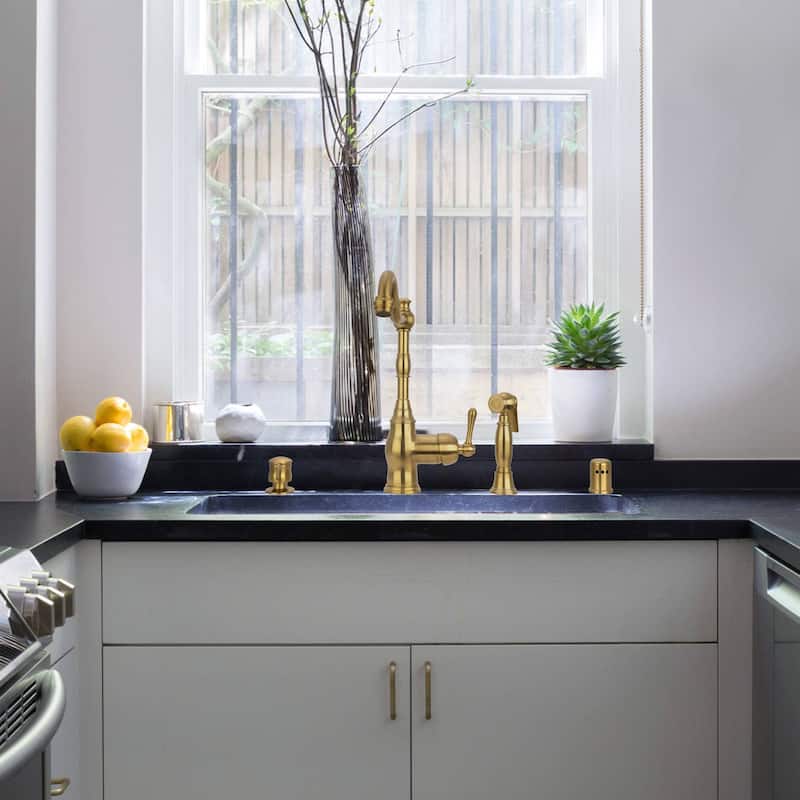 One-Handle Copper Widespread Kitchen Faucet with Side Sprayer