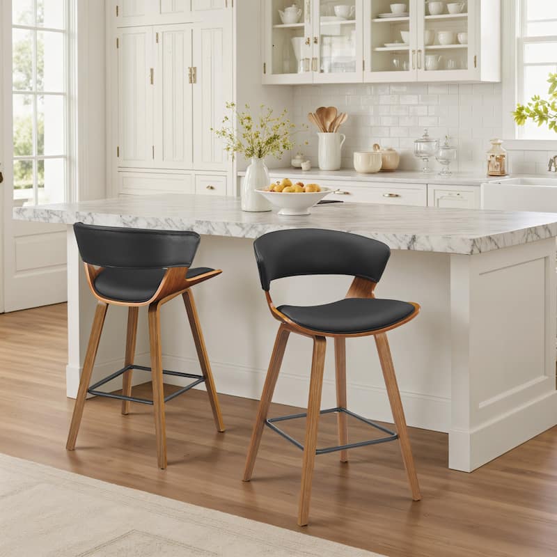 Art Leon Set of 2 Mid-Century Modern Upholstered Counter or Bar Stool - Black