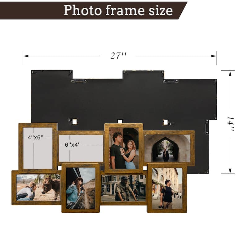 HELLO LAURA Retro 8-Opening 4"x6" Gray PVC Collage Photo Wall Frame Showcase