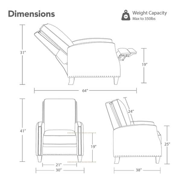 dimension image slide 1 of 2, Spruce & Spring Alston Push Back Recliner Chair with Nailhead Trims for Living Room
