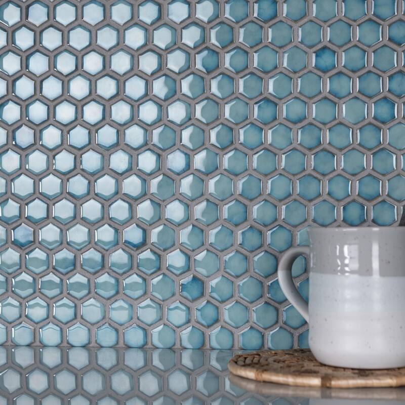Merola Tile Hudson 1" Hex Marine 11-7/8" x 13-1/4" Porcelain Mosaic Floor and Wall Tile