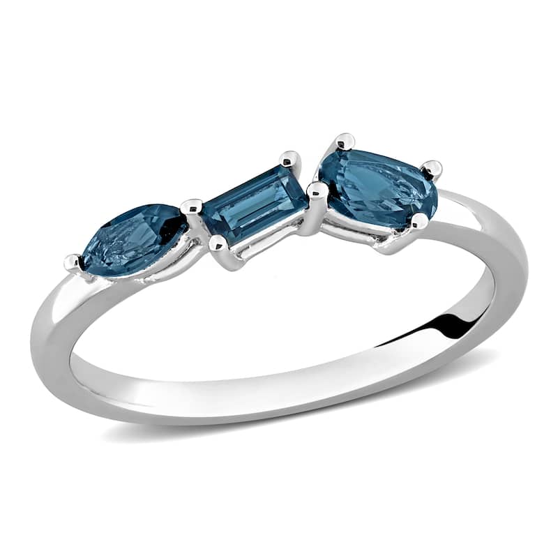 Miadora Multi-Gem Three Stone Ring Sterling Silver - 9 - Blue