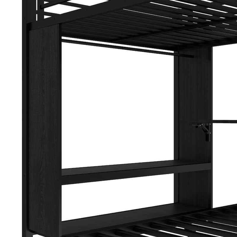 GDFStudio - Connor Metal Bunk Bed with Built-in Wardrobe, Trundle & Foldable Desk
