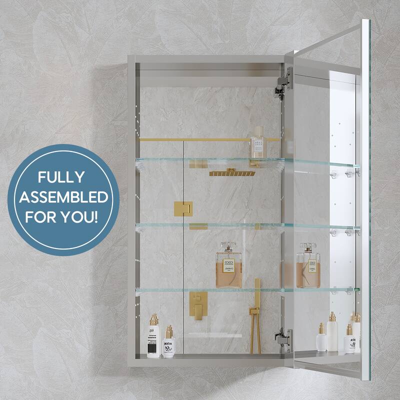 Recessed or Surface Wall Mount Bathroom Medicine Cabinet With Adjustable Glass Shelves