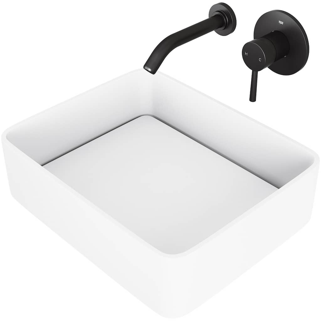 Vigo Jasmine 18-1/8" Matte Stone� Vessel Bathroom Sink with Olus Matte