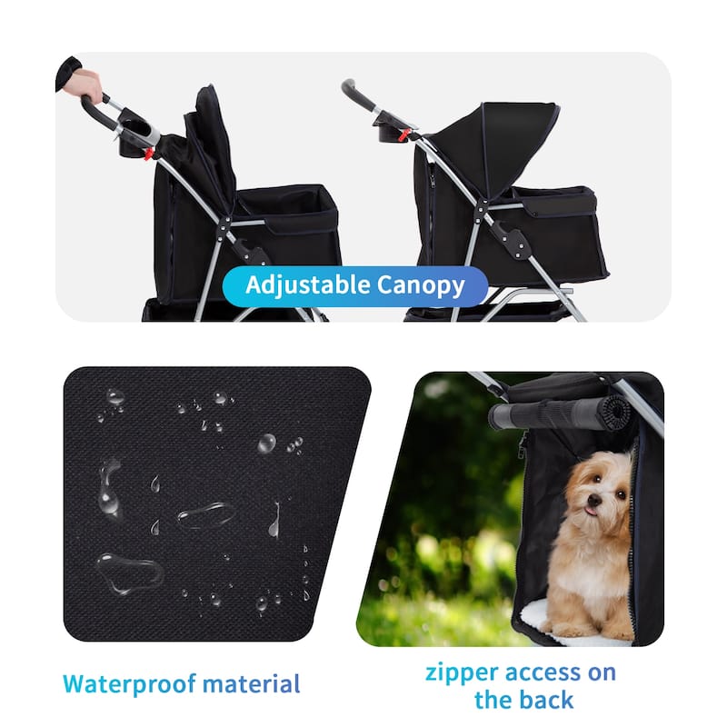 Buster Black 3-Wheel Pet Stroller Waterproof Travel Folding Carriage with Mesh Window by Furniture of America