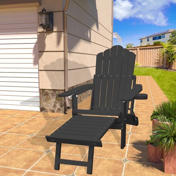 Clihome HIPS Folding Patio Adirondack Chair with Pullout Ottoman On