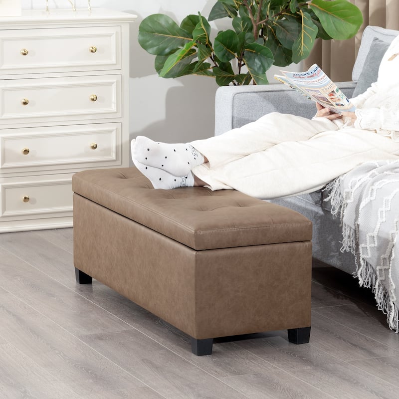 Adeco 42" Faux Leather Storage Ottoman Bench for Bedroom & Entryway - 42.1"X14.7"X15.4"