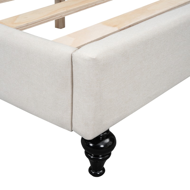 L-Shaped Linen Daybed,with Solid Wood Legs