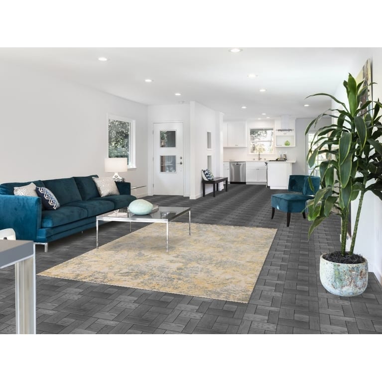 Striped Abstract Area Rug Hand-Knotted Wool Carpet - 5'6" x 7'10"