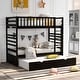 preview thumbnail 1 of 7, Brown Pine Wood Twin Bunk Beds, Movable Trundle, Guardrails, Ladder, Versatile 2-in-1 Design Brown