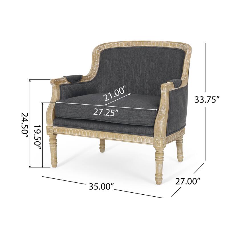 Roomfitters Upholstered Club Chair, Carved Wood Frame with Cushioned Seat, Classic Accent Armchair in Linen