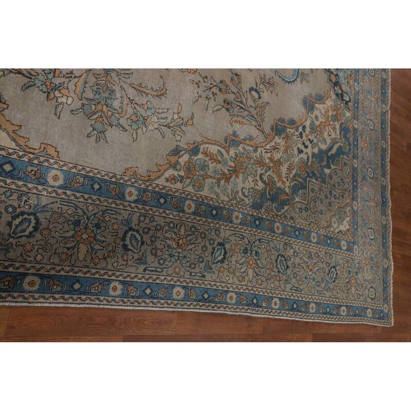 Distressed Tabriz Vintage Persian Area Rug Handmade Wool Carpet - 9'3" x 12'10"