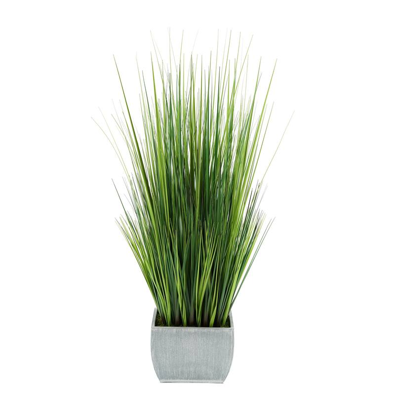 Faux PVC Grass in X-Large Rectangle Zinc Vase - Farmhouse