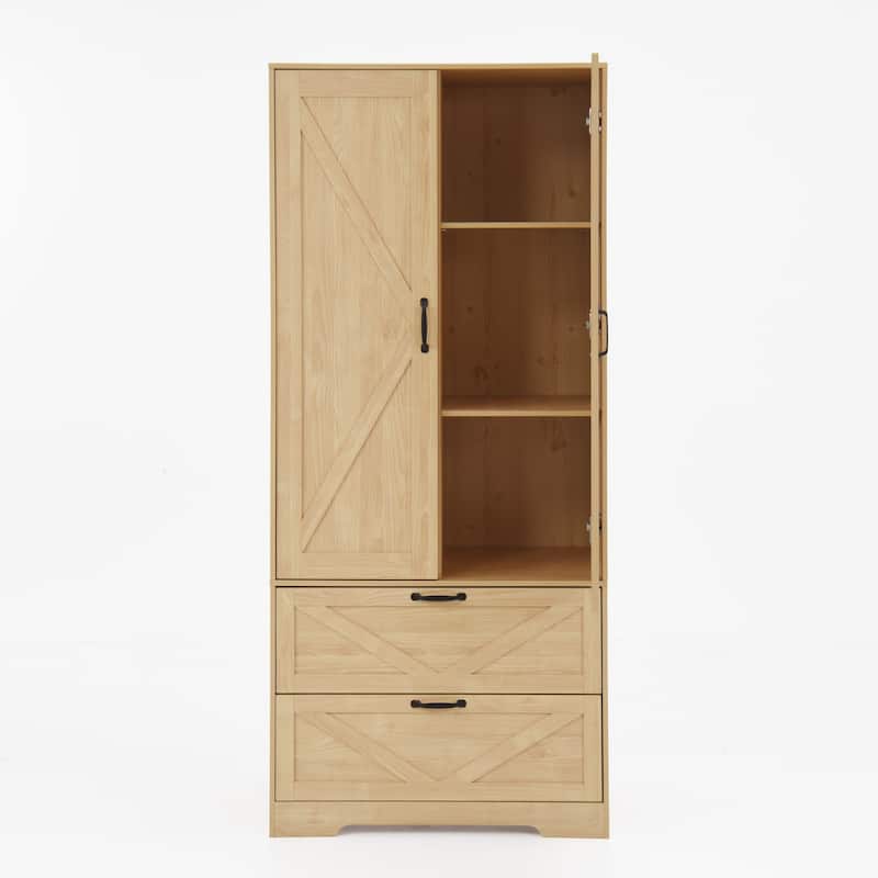 LED Wardrobe Cabinet Bedroom Tall Armoire with Mirror, Folding and Hanging Areas