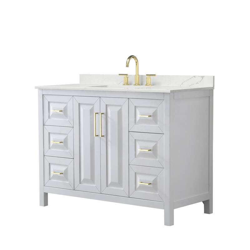 Wyndham Collection WCV252548S-QTZ-US3MXX Daria 48" Free Standing - White / Giotto Quartz Top / Brushed Gold Hardware