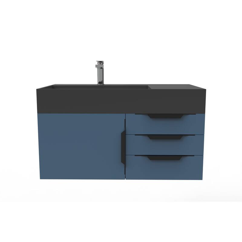 Amazon 36" Wall Mounted Bathroom Vanity Set w/ Black Top