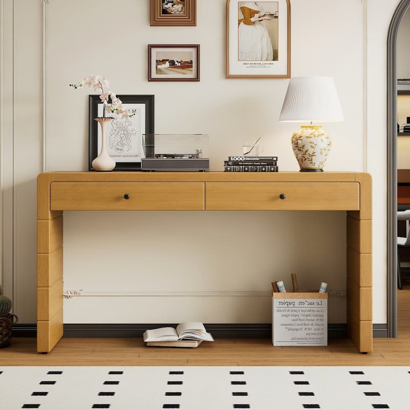 Curved Console Table with Storage,Natural