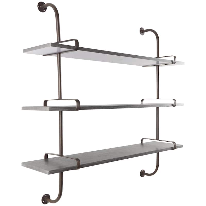 Wood 2 or 3 Level Wall Shelf with Black Metal Brackets - Brown or Gray - Roche River Decor