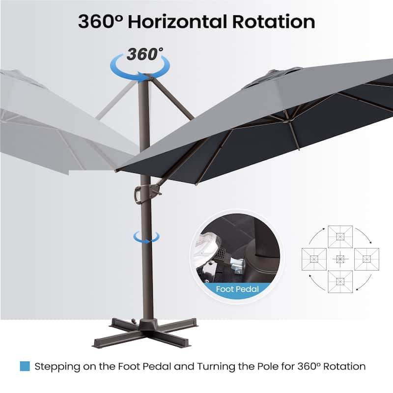 10 x 13 FT Luxury Aluminum Outdoor Shade Canopy Patio Cantilever Offset Umbrella with 360-degree Rotation