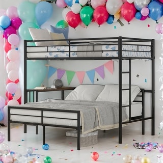 Modren Twin Over Full Metal Bunk Bed with Desk,Ladder and Quality Slats for Bedroom