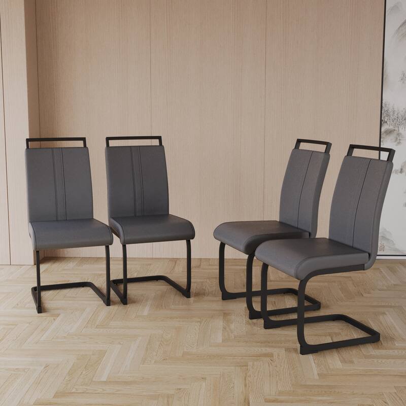 Modern Style Faux Leather High Back Dining Chairs Set of 4 with Black Metal Legs for Dining Room