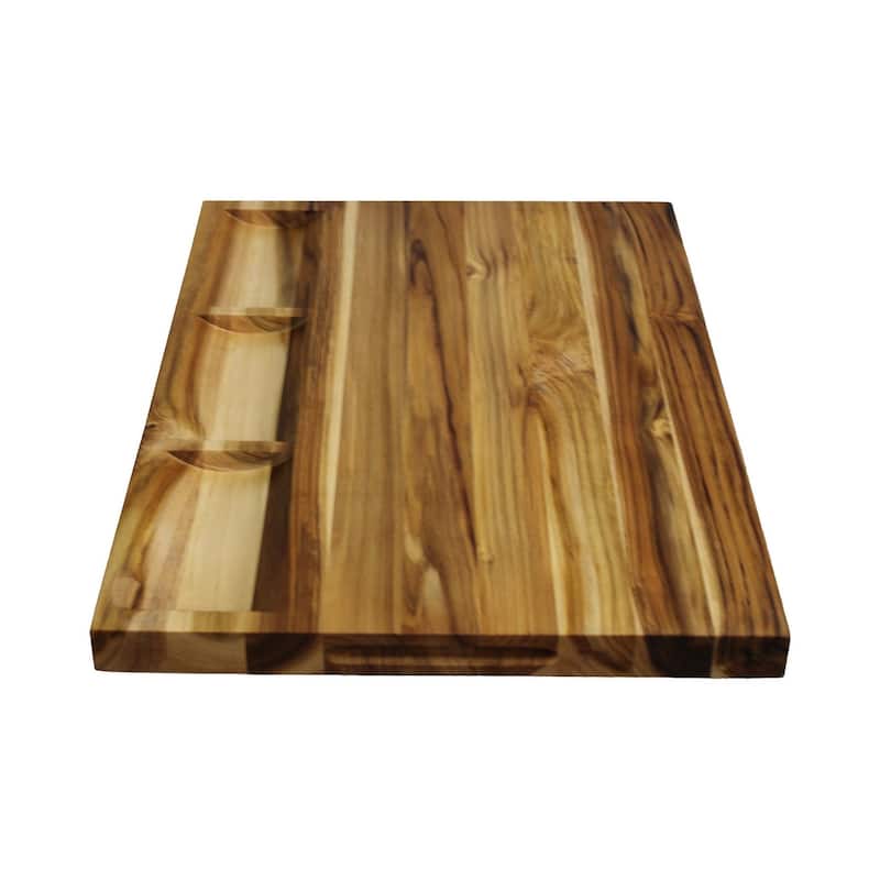 EcoDecors Teak 24" x 18", Teakwood Cutting Board, FSC Certified Edge Grain Butcher Block, 3 Charcuterie Trays & Handles