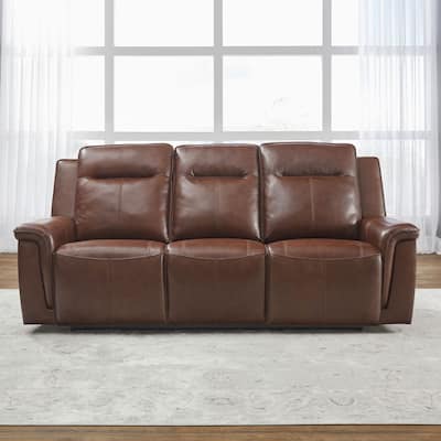 Liberty Furniture Avery Power Reclining Sofa Couch Cognac Leather - Width 88'' x Dept 39'' x Height 41''